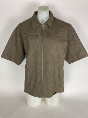 NVLT Zip-Front Short Sleeve Shirt Jacket in Taupe Brown Men’s Size XL